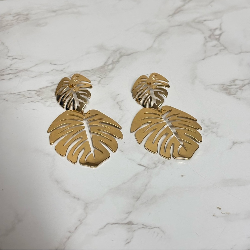 Large Monstera Leaf Earrings